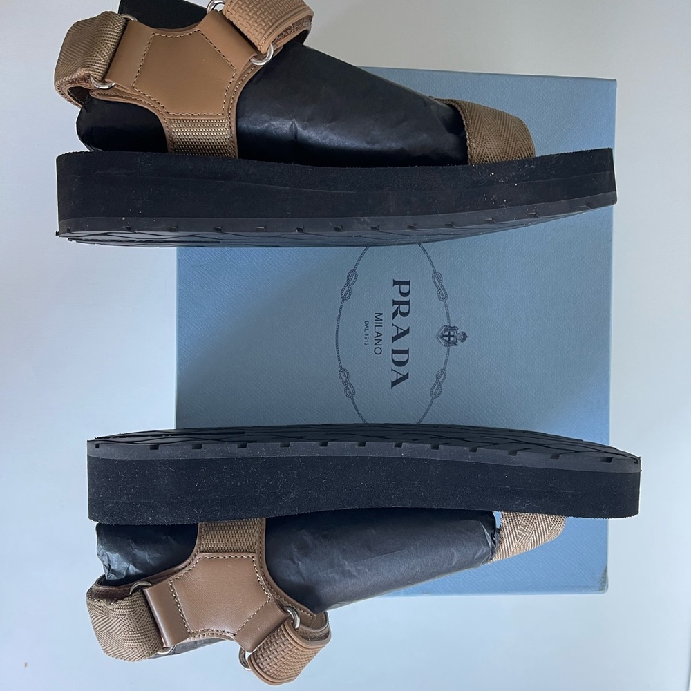 Authentic Prada Nude Tan Velcro Sandals 39 9